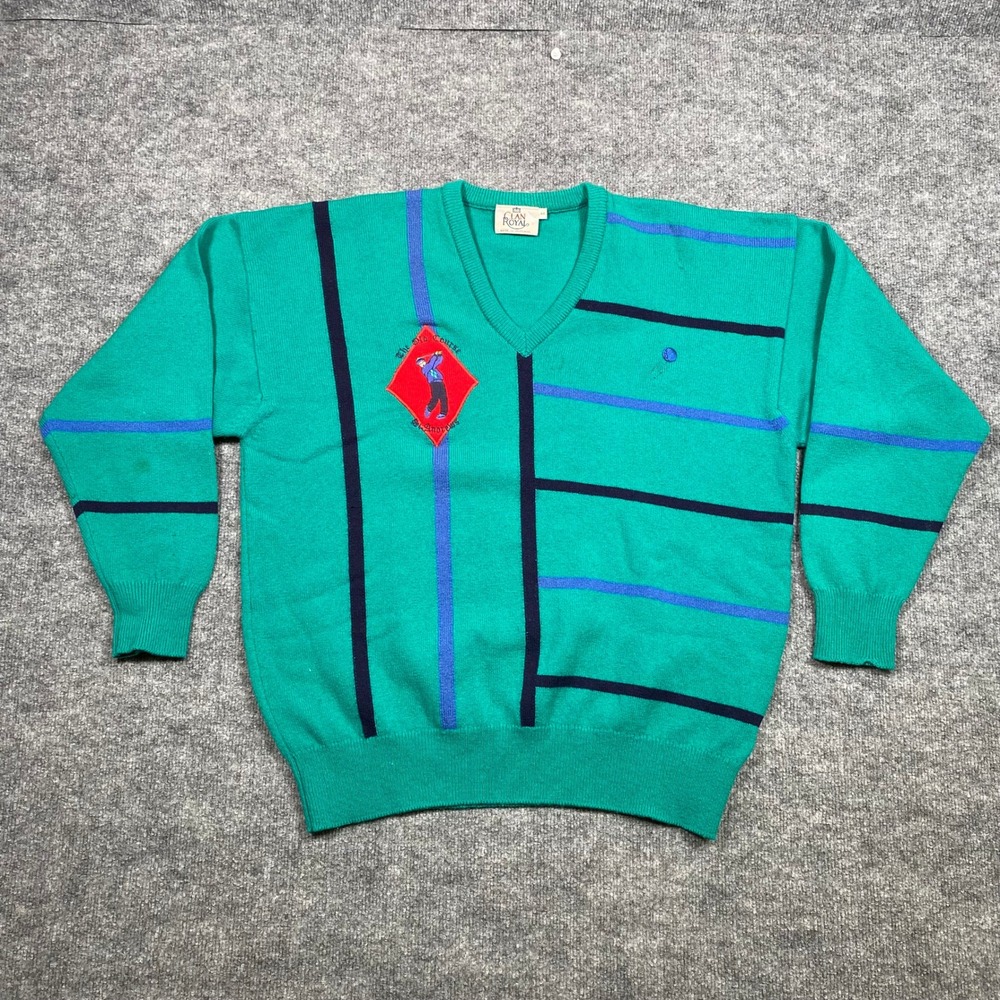 Clan Royal Mens V Neck Golf Sweater Green Navy Diamond Logo Scotland Size 44‎